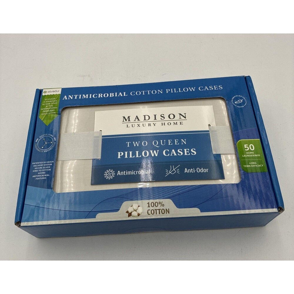 2-Pk Madison Luxury Pillow Cases Set Of (2) Queen Size Gray 100% Cotton